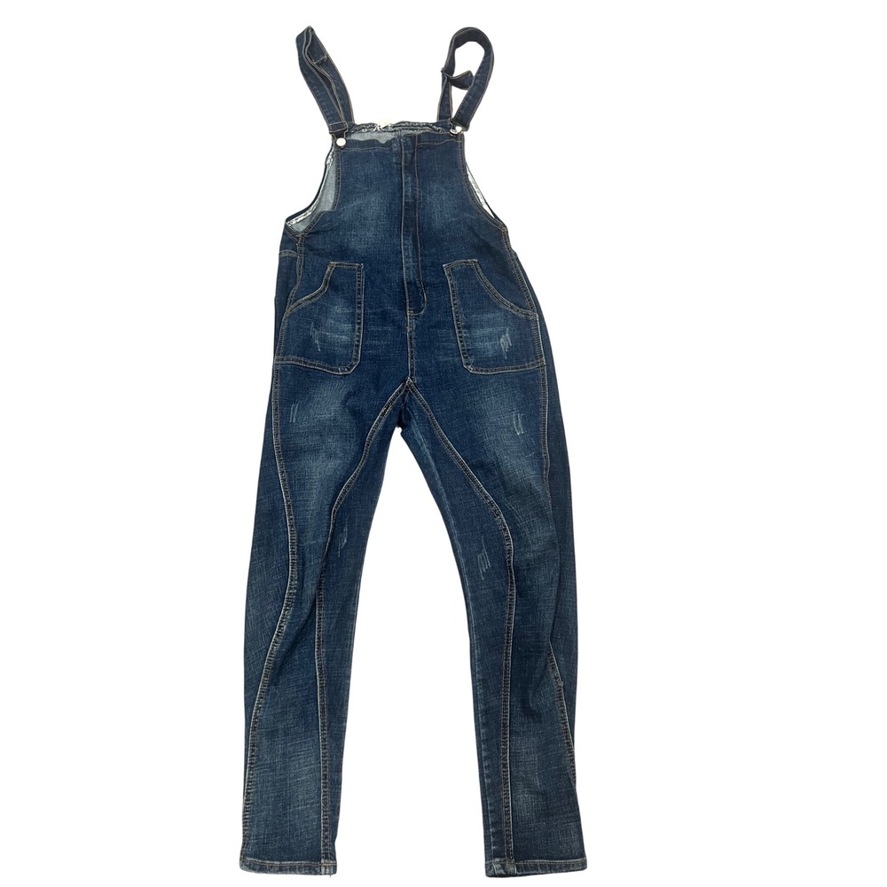 Denim Overalls Womens Sz 28 Dark Wash Distressed Slim Tapered Y2K Western Grunge